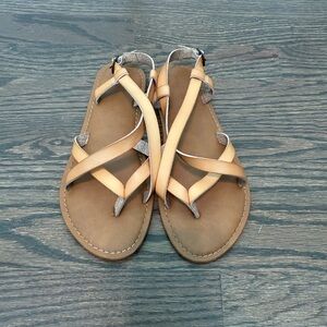 Tan Strappy Flat Sandals